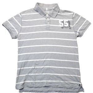 Y2K Arizona Jean Co Polo Shirt Mens XL Gray Striped Short Sleeve VTG 90s Skater